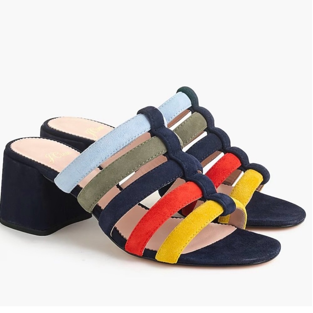 J. Crew Strappy Penny Suede Slide Sandals  - Navy Multicolored / Size: 7 🌈 NWOT